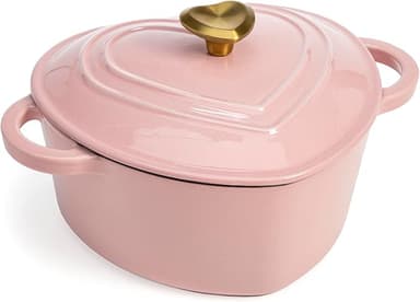 Paris Hilton Enameled Cast Iron Dutch Oven Heart-Shaped Pot with Lid, Dual Handles, Works on All Stovetops, Oven Safe to 500°F, 2-Quart, Pink - Image 1