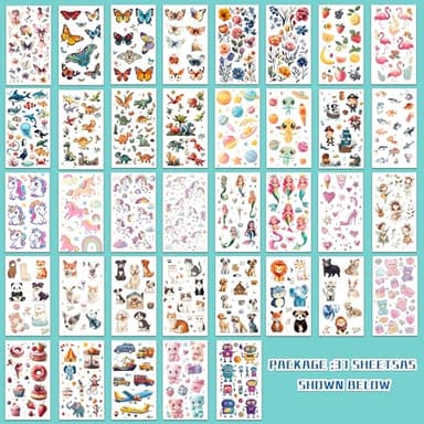 Keikihipa Tattoos for Kids, 350+ Mixed Styles (37 Sheets) Temporary Tattoos Stickers Set Gift for Girls and Boys, Space Dinosaur Animals Butterfly Tattoos for Kids Birthday Party Supplies - Image 2