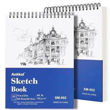 9" x 12" Sketch Book Set, Drawing Paper Pad (68lb/100gsm), 2-Pack Top Spiral Bound Sketch Pad, Double-Sided Hardcover Sketchbook, Art Notebooks Drawing for Kids, Beginners and Artists,100 Sheets Each. - Image 1