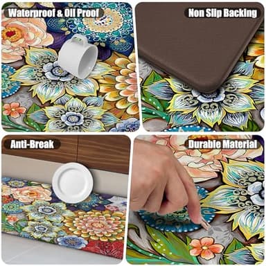 Tubeamin Boho Floral Kitchen Rugs Mats for Floor 2 Piece Memory Foam Padded Kitchen Mats Anti Fatigue Non Slip Cushioned Comfort Standing Mat, 17.3x28+17.3x47 Inch - Image 5