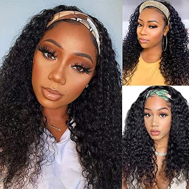 Aiterina 26 Inch Headband Wig Human Hair Deep Wave Headband Wigs for Black Women Virgin Human Hair Headband Wig Glueless Curly Headband Wig Human Hair Natural Color - Image 9