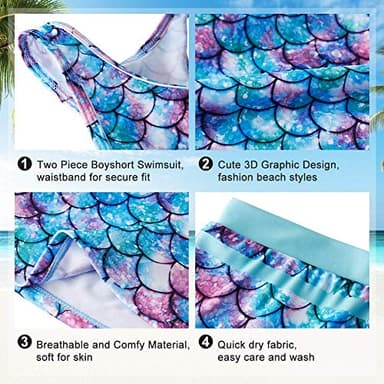 Belovecol Girls' Two Piece Swimsuits Kids Boyshort Tankini Bathing Suits Fashion Mermaid Scales Print Sleeveless Swimwear 8-9T - Image 2