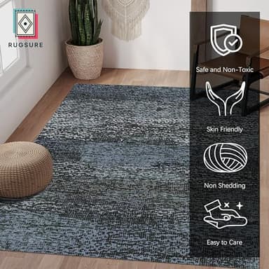 RUGSURE Washable Area Rug - 1/6 Thick - Stain & Water Resistant Non-Slip - Resistant Rug for Living Room, Bedroom, Nursery, Pet & Child Friendly, Vintage Charm Area Rugs (Darkgrey+Bule, 9' x 12') - Image 2