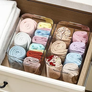 2 Pack, 5-Compartment Clear Plastic Bin - Divided Art Supplies, Cosmetic Makeup Caddy Organizer - Multiuse Storage Container for Vanity, Bathroom, Kitchen, Office, Craft, Shower, Cleaning Items - Image 7