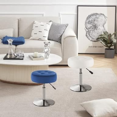 Gitrah White Vanity Chair for Makeup Room Round Ottoman Tufted PU Leather Makeup Chair Vanity Stools for Bathroom Height Adjustable 360 Swivel - Image 8