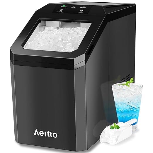 Aeitto Nugget Ice Maker Countertop, 55lbs/Day, Large Capacity Chewable Ice Maker, Rapid Ice Release in 5 Mins, Self-Cleaning with Stainless Steel Housing Ice Machine for Home Office and Party, Black - Image 1