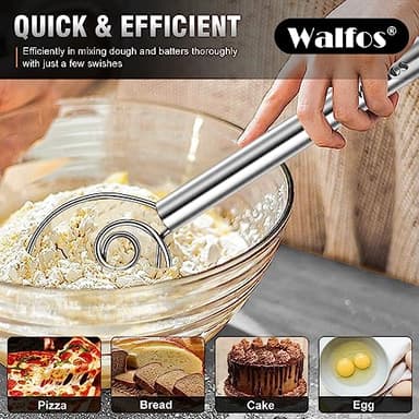 Walfos Danish Dough Whisks, Rustproof Stainless Steel Bread Whisk, Quick Mixing Bread Mixer, Dutch Dough Whisk for Cooking, Blending, Whisking, Stirring, Sourdough, Pizza, Pastry, Cake Batter（2pcs) - Image 4