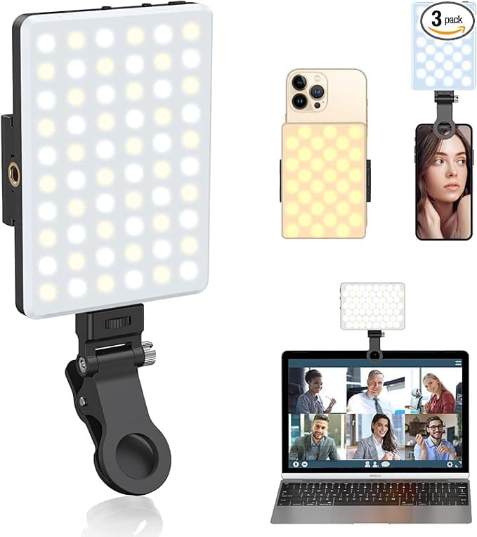 Selfie Light, Phone Light with Front & Back Clip, 60 LED Portable Light with 3 Modes, 5000mAh Rechargeable Video Light for Phone, iPhone, IPad, Laptop, TikTok, Makeup, Live Stream, Vlog - Image 1