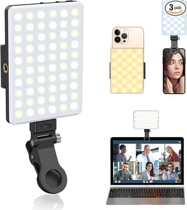 Selfie Light, Phone Light with Front & Back Clip, 60 LED Portable Light with 3 Modes, 5000mAh Rechargeable Video Light for Phone, iPhone, IPad, Laptop, TikTok, Makeup, Live Stream, Vlog - Image 1