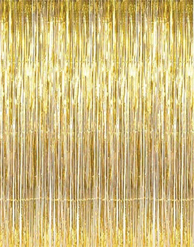 GOER 3.2 ft x 9.8 ft Metallic Tinsel Foil Fringe Curtains Party Photo Backdrop Party Streamers for Birthday,Graduation,New Year Eve Decorations Wedding Decor (1 Pack, Gold) - Image 1
