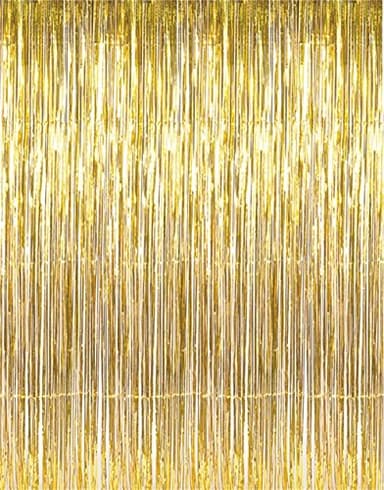 GOER 3.2 ft x 9.8 ft Metallic Tinsel Foil Fringe Curtains Party Photo Backdrop Party Streamers for Birthday,Graduation,New Year Eve Decorations Wedding Decor (1 Pack, Gold) - Image 1