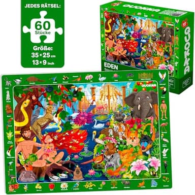 QUOKKA 60 Piece Kids Puzzles Ages 5-8 - Set of 4 Bible Jigsaw Puzzles for Kids 4-6-10 Year Old - Tower of Babel - Noah`s Ark - Eden Toys for Children 5-7 yo - Christian Gifts for Boys & Girls - Image 2