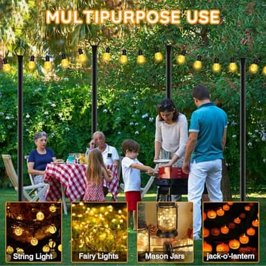 6 Pack String Light Poles, Outdoor String Light Pole 10 ft Forked Metal Light Pole with Adjustable Outdoor Light Stand, Deck, Backyard, Garden, Wedding, Rustproof and Sturdy with Hooks. - Image 4