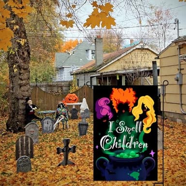 Halloween Garden Flag, I Smell Children Garden Flag, Hocus Pocus Witch Flag for Outside,Burlap Yard Flag 12x18 Double Side for Halloween Outdoor Decorations - Image 4