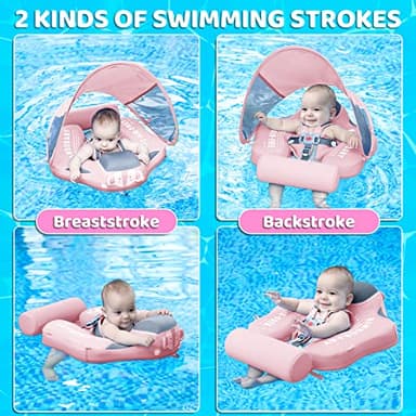 Mambobaby Baby Swim Float with Canopy & Tail Infant Pool Float Non-Inflatable Toddler Swim Float with Skin-Friendly Material for 3-24 Months Baby Boys Grils Elephant Pink - Image 4