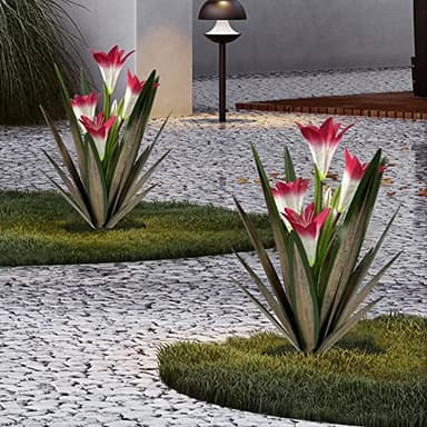 Homight Metal Agave Plant Outdoor Decoration Outdoor Garden Decoration Lily Mexican Yard Art Plant Garden Agave Lily Decorative Garden Gift (3 Big Red Lilies), HM-390-345 - Image 2