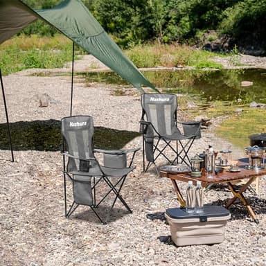 Nazhura 2 Pack Outdoor Camping Chairs Folding/Foldable/Portable with Cooler Pouch, Mesh Backrest and Cup Holder Pocket(Grey, 2 Pack) - Image 6