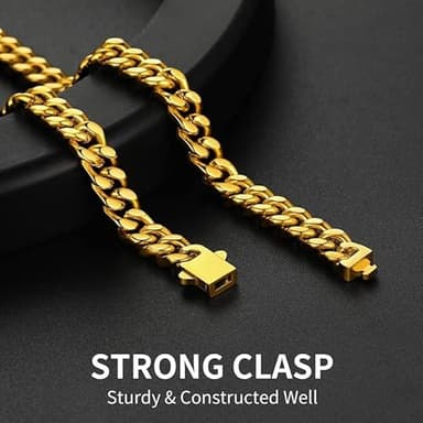 Mens Gold Plated Cuban Link Chain, Miami Cuban Chain Necklace for Men, 7mm Wide Hip Hop Mens Jewelry, 22" - Image 3