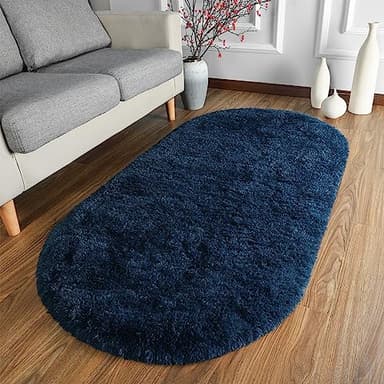 Softlife Fluffy Rugs for Bedroom, Shag Cute Area Rug for Girls/Boys and Kids Baby Room Home Decor, 2.6 x 5.3 Feet Oval Indoor Carpet for Nursery Dorm Living Room, Navy Blue - Image 2