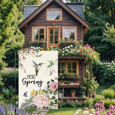 Wonderful spring Hummingbird Garden Flag 12x18 Inch Burlap Double Sided Seasonal Colorful Floral Outdoor Home Yard Lawn Rustic Farmhouse Flags Decorations - Image 4