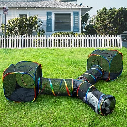 LUCKITTY Outdoor Rainbow Cat Enclosures Playground,Outside House for Indoor Cats Include Portable Tent, 3 Way with 2 Cube Tunnel, for Kitty and Small Animals,Within Storage Bag - Image 1