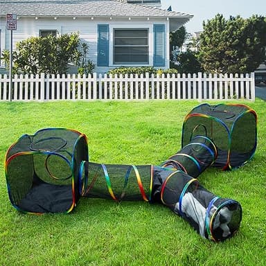 LUCKITTY Outdoor Rainbow Cat Enclosures Playground,Outside House for Indoor Cats Include Portable Tent, 3 Way with 2 Cube Tunnel, for Kitty and Small Animals,Within Storage Bag - Image 1