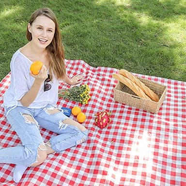 Large Beach Blanket Outdoor Picnic Blankets, Foldable Waterproof Sand Free beach Mat for Festival BBQ Park Grass Lawn Camping Hiking Travel Concerts,Suitable for 2-4 people (Classic Red Check,80x60in) - Image 6