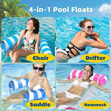 4 Pack Upgrated XL Water Pool Floats, 4-in-1 (Hammock, Saddle, Lounge Chair, Drifter) Multi-Purpose Water Pool Float, Non-Stick PVC Material - Image 2