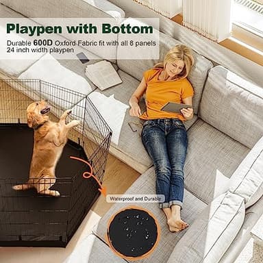 PJYuCien Dog Playpen - 8 Panels 36”H Metal Foldable Dog Exercise Pen, Pet Fence Puppy Crate Kennel Indoor Outdoor with Top Cover & Bottom Pad for Medium Large Pets - Image 3