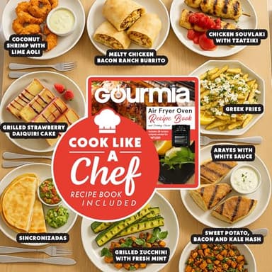 Gourmia Smokeless Indoor Grill & Air Fryer with Recipe Book – Electric Grill for Indoor Use, 5‑in‑1 Countertop Cooker, Cast-Iron Grate, 1650W, Glass Lid, Dishwasher-Safe Plates - Image 9