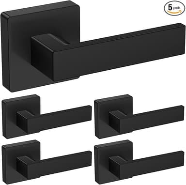 TICONN Dummy Door Handle, Heavy Duty Reversible Square Dummy Door Lever for Indoor, Bedroom, Closet (5 Pack, Rear Mount, Matte Black - Image 1