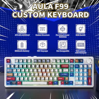 x Aula F99 Pro Mechanical Keyboard, Wireless Gaming Keyboards RGB Backlit Hot Swappable Custom Creamy Bluetooth Computer Keyboard, Tri-Mode BT5.0/2.4GHz/USB-C, Pre-lubed Switches PBT Keycaps - Image 2