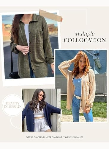 Dokotoo Women Shirts Long Sleeve Waffle Knit Top Plus Size Shacket Lightweight Collared V Neck Button Up Blouses Casual Fashion Spring Jacket Women Apricot Medium - Image 5