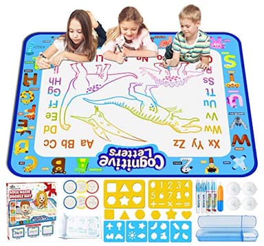 Jasonwell Aqua Water Doodle Mat 40 X 32 Inches Large Magic Drawing Doodling Mat Coloring Mat Educational Toys Christmas Birthday Gifts for Kids Toddler Boys Girls Age 2 3 4 5 6 7 8 Year Old (Alphabet) - Image 1