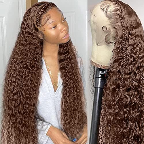 ghotool 200% Density Mongolian Curly Lace Front Wigs Human Hair 13x6 Auburn Brown HD Transparent Lace Front Wigs Human Hair for Women With Baby Hair Chocolate Deep Curly Lace Front Wigs - Image 1