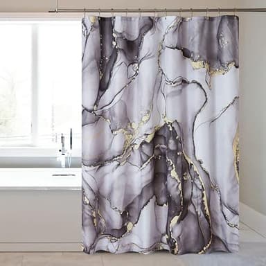 YOSTEV Black Gold Marble Shower Curtain Set, Abstract Marbled Shower Curtains for Bathroom Décor with 12 Metal Hooks, Luxury Modern Waterproof Bath Accessories, 72 x 84 Inch - Image 2