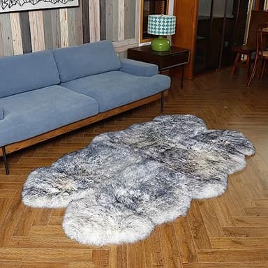 LLB Genuine Sheepskin Area Rug Wool Rug Fur Carpet Fluffy Shaggy Fur Rug for Living Room Kids Bedroom Real Sheepskin Throw Lambskin Rugs Sofa Mat Chair Seat Covers (Snow Grey, 4 x 6 ft Sheepskin) - Image 3
