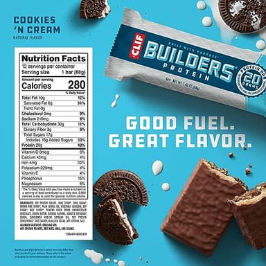CLIF BUILDERS Protein Bars - Cookies 'n Cream Flavor - 20g Plant Based Protein - Gluten Free - Non-GMO - Low Glycemic - No Artificial Sweeteners - 2.4 oz. (12 Pack) - Image 2