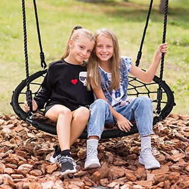 SUPER DEAL 40'' Spider Web Tree Swing Round Net Swing Platform Rope Swing Set for Kids Adult, 71" Detachable Nylon Rope with Swivel for Outdoor Backyard, Max 660 Lbs Extra Safe Steel Frame, Black - Image 2