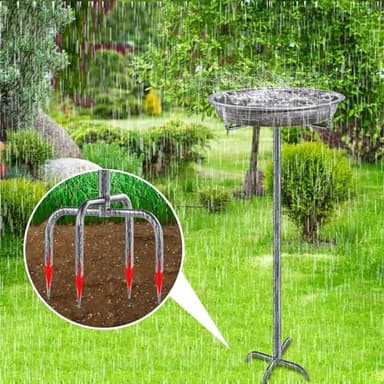 KHayRovies Metal Bird Bath for Outdoors Garden Birdbath Bowl, 36.2" Height Freestanding Bird Feeders for Outside with 4 Prongs Base Stake, Standing Birdfeeders for Yard Lawn Decor (Retro Silver) - Image 3