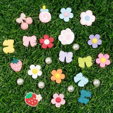 COYWX Cute Shoe Charms for Girls & Women, Colourful Aesthetic DIY Accessories with Pearl, Bowknot, Flower, Strawberry, Cherry for Party, Travel, Birthday Gifts - Image 5