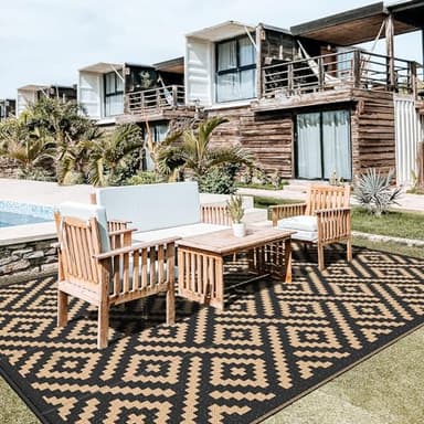 GENIMO Outdoor Rug for Patio Clearance, 10'x14' Waterproof Large Camping Mat, Reversible Plastic Straw Rugs for RV, Camper, Balcony, Backyard, Picnic, Deck (Black & Brown) - Image 7