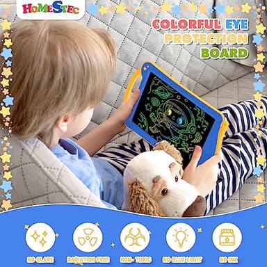 HOMESTEC Astrodraw Drawing Pad Toys, Colorful LCD Writing Tablet for Kids, Doodle Board for Toddlers 3 4 5 6 Years Old, Travel Sensory Space Toy for Boys Girls, Birthday Gift Idea (Blue/Yellow) - Image 7