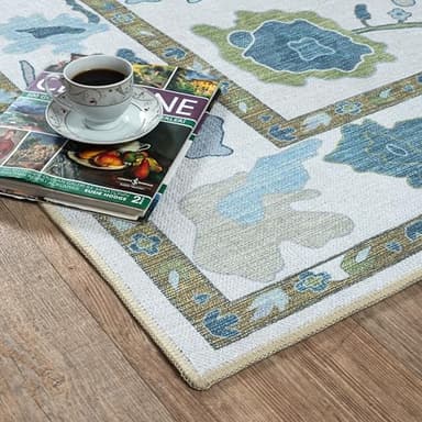 Fame Living Green Oushak Rug, Modern, Vintage, Turkish, Eclectic, Floral, Pastel, Washable, Large Area Rugs for Living Room, Dining, Bedroom, Girls, Boys, 7'5"x9'8" - Image 8