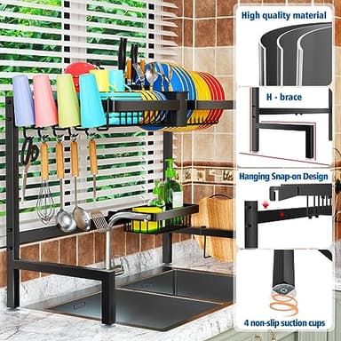 SNSLXH 2-Tier Over The Sink Dish Drying Rack, Kitchen Large Dish Drying Rack Over The Sink, Suitable for Most Sinks, Effective Dish Drying, Kitchen Drying Rack（24.8"-35.4"） - Image 3