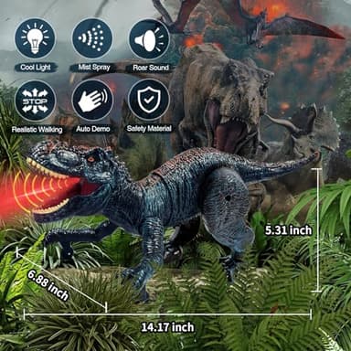 Sunrad Remote Control Dinosaur Toys for Kids 3-5 4-7 8-12 Year Old, Electronic RC Robot Dinosaur with Spray & Light & Roar, Realistic Walking T-Rex Toys Birthday Gifts for Boys Girls - Image 5