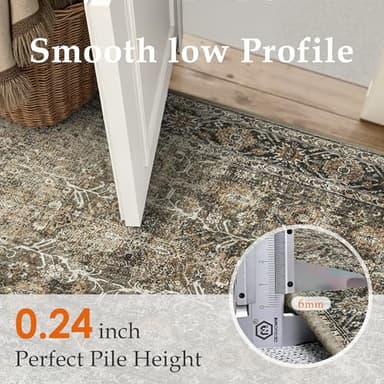 PureCozy Vintage Area Rug 4x5 Brown Entryway Office Washable Carpet Non Slip Bedroom Indoor Living Room Door Mat Low Pile Traditional Distressed Retro Accent Rug for Dining Room Bathroom Kitchen - Image 3