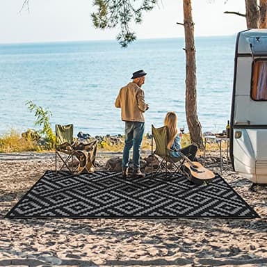 GENIMO Outdoor Rug for Patio Clearance,6'x9' Waterproof Mat,Reversible Plastic Camping Rugs,Rv,Porch,Deck,Camper,Balcony,Backyard,Black & Gray - Image 2