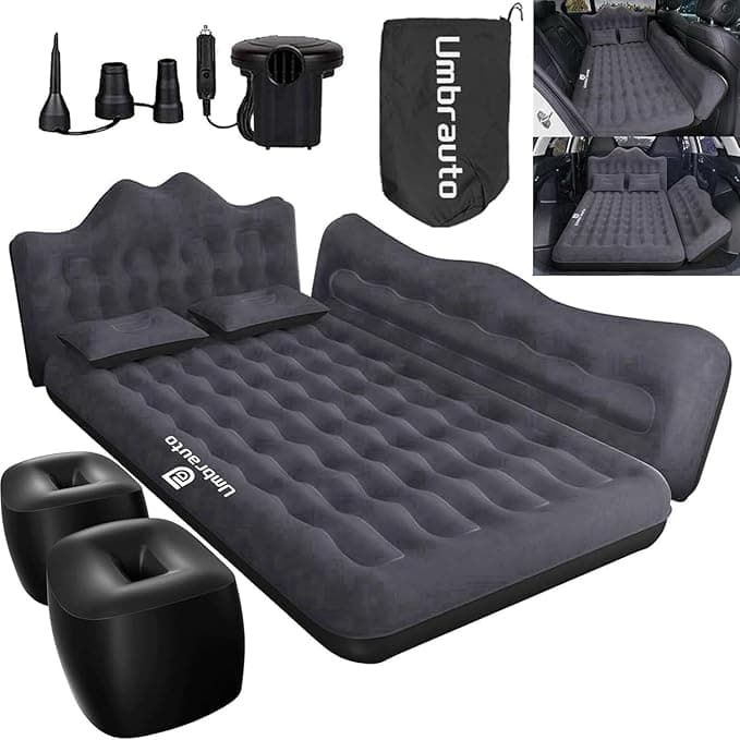 Umbrauto Inflatable Car Mattress Bed: SUV Camping Air Bed for Truck Backseat with Pump & Pillows, Car Sleeping Airbed for Van Back Seat - Image 1