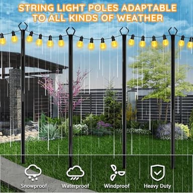 6 Pack String Light Poles, Outdoor String Light Pole 10 ft Forked Metal Light Pole with Adjustable Outdoor Light Stand, Deck, Backyard, Garden, Wedding, Rustproof and Sturdy with Hooks. - Image 5